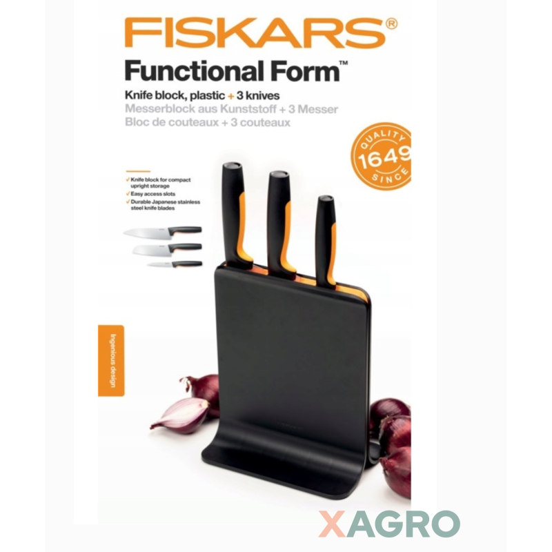 Zestaw 3 noży w bloku czarny 1057555 Fiskars